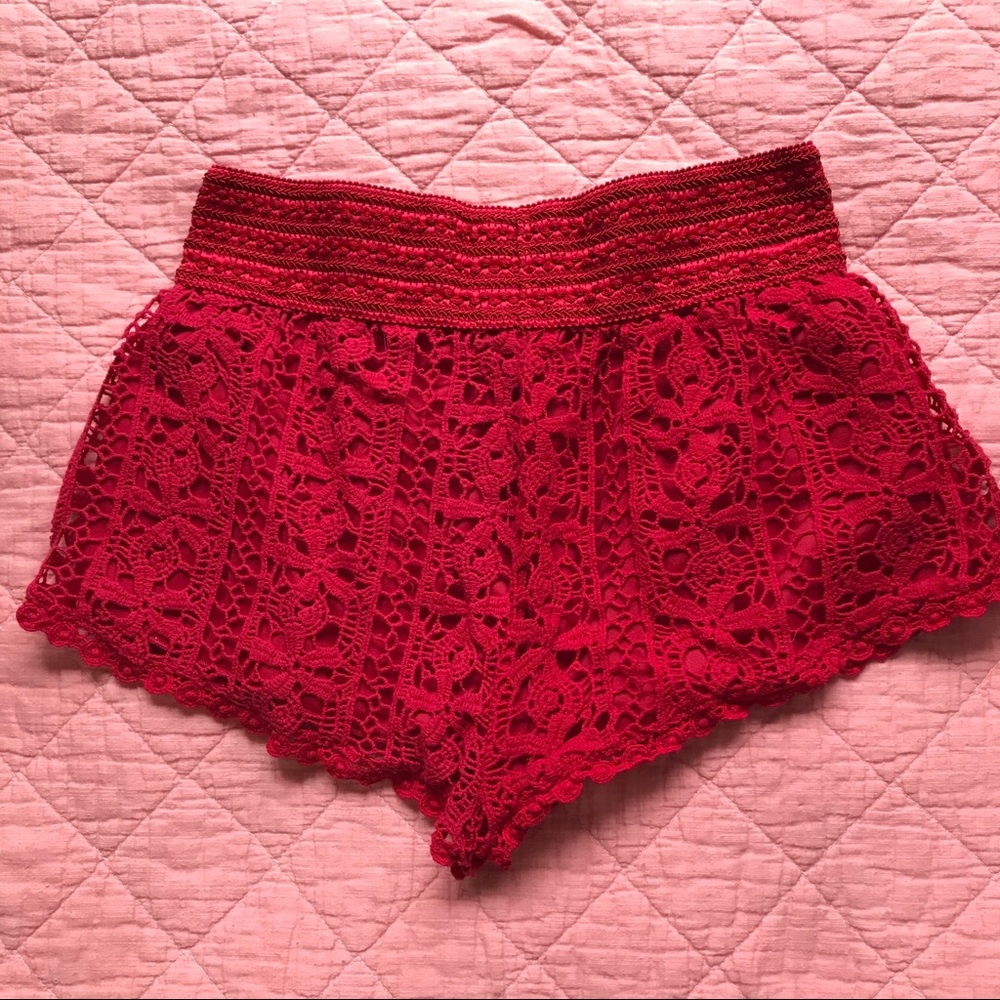 RUE21 Red Crochet Shorts sz L